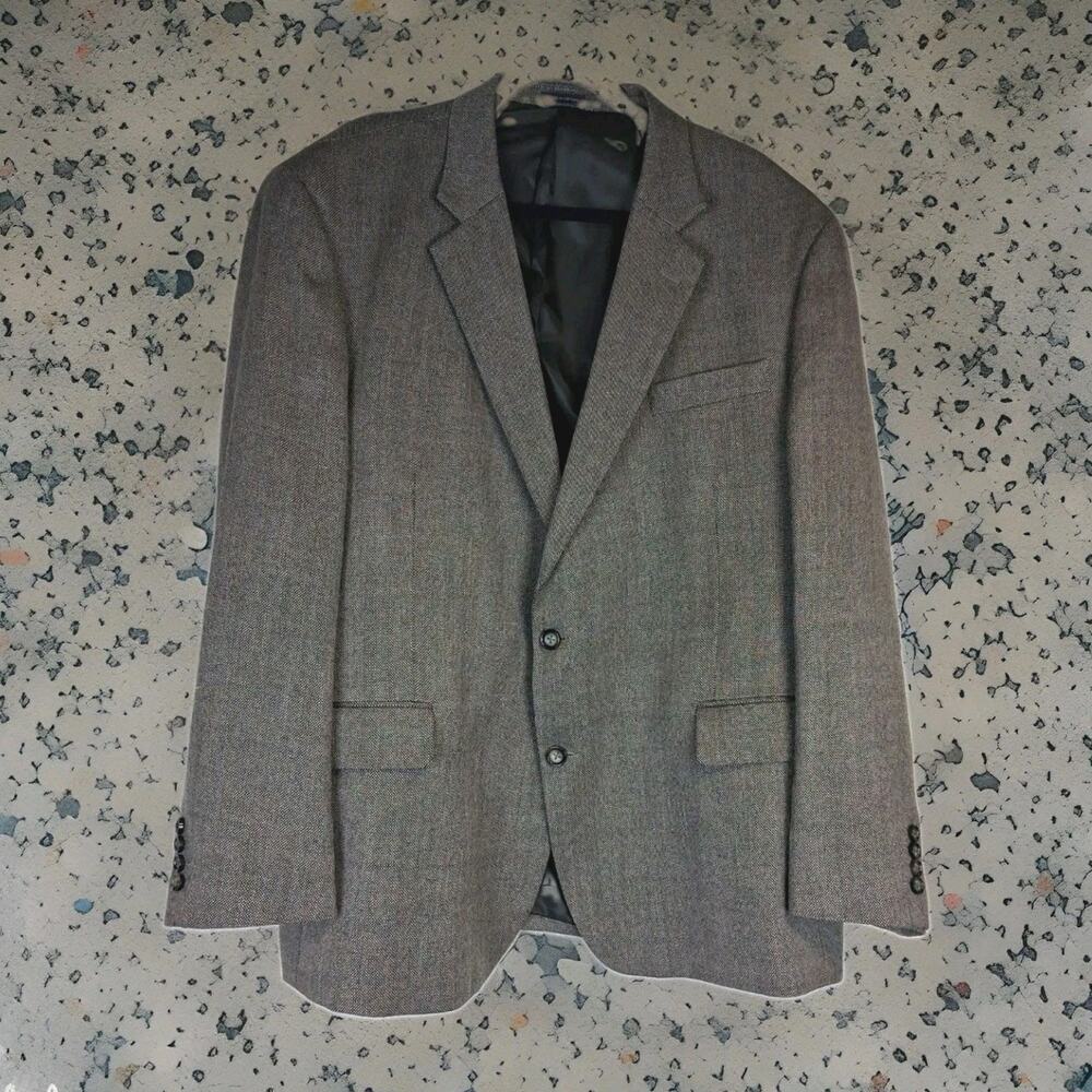 Stafford 50R Brown Merino Wool Herringbone Tweed Mens Blazer Jacket Sport Coat